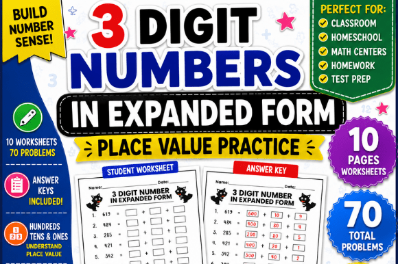 3 Digit Numbers in Expanded Form Place