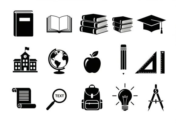Black and White Educational Book Globe Design Assets
