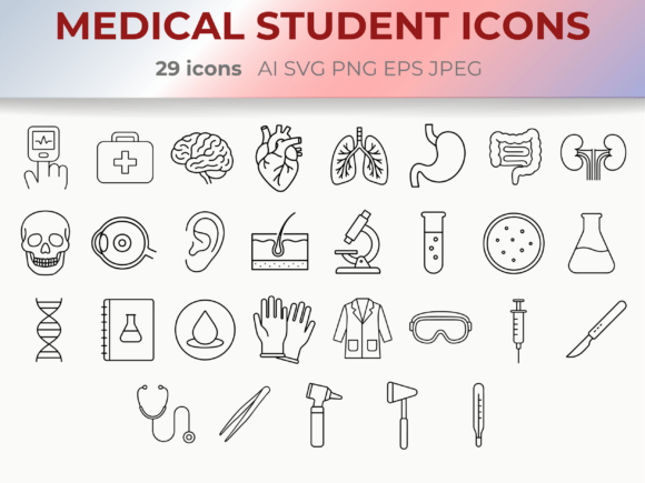 Essential Medical Student Icons for Nursing and Anatomy Education