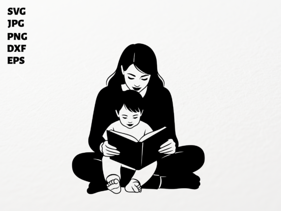 Mom Reading Child Clipart Sublimation Design
