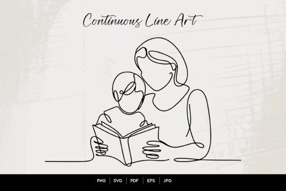 Mother and Child Reading Line Art: A Timeless Design